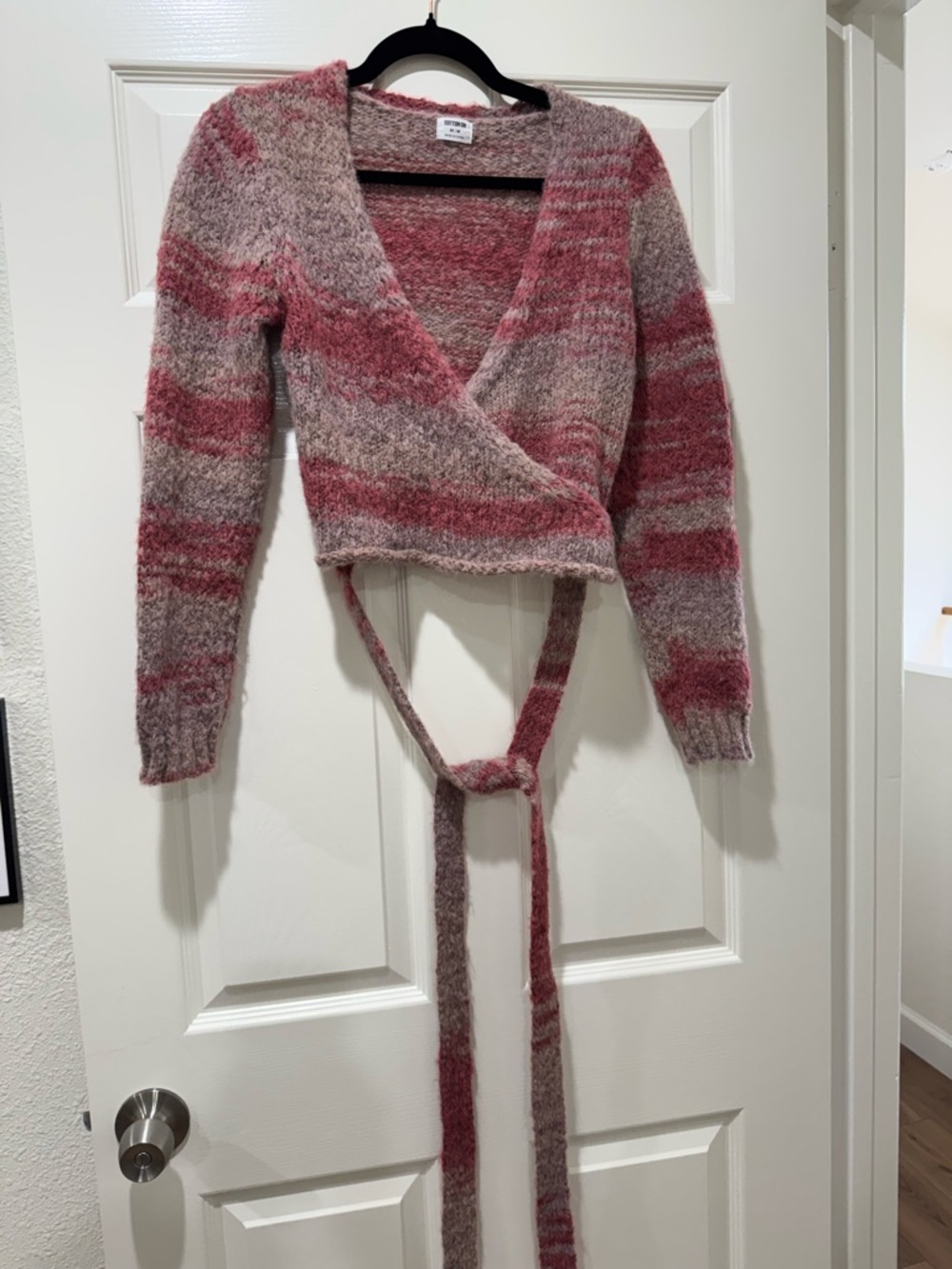 Cotton On Pink and Taupe Striped Wrap Cardigan